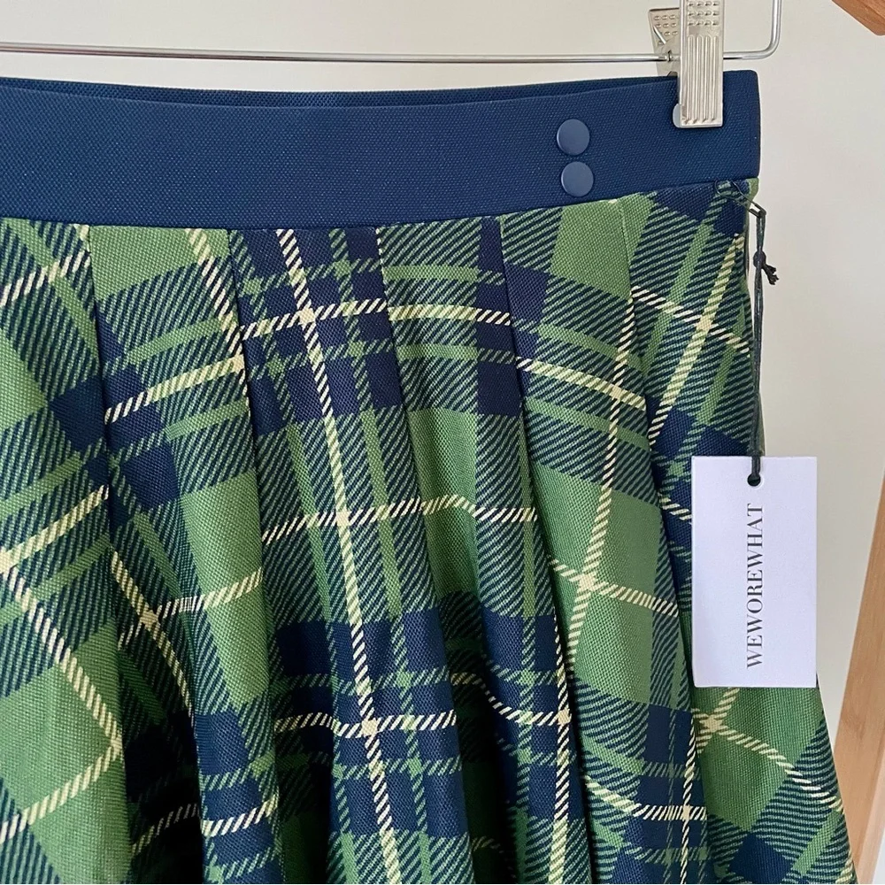 NWT We Wore What Tennis Plaid Pleated Mini Skirt Skort in Court Green/Navy - XS